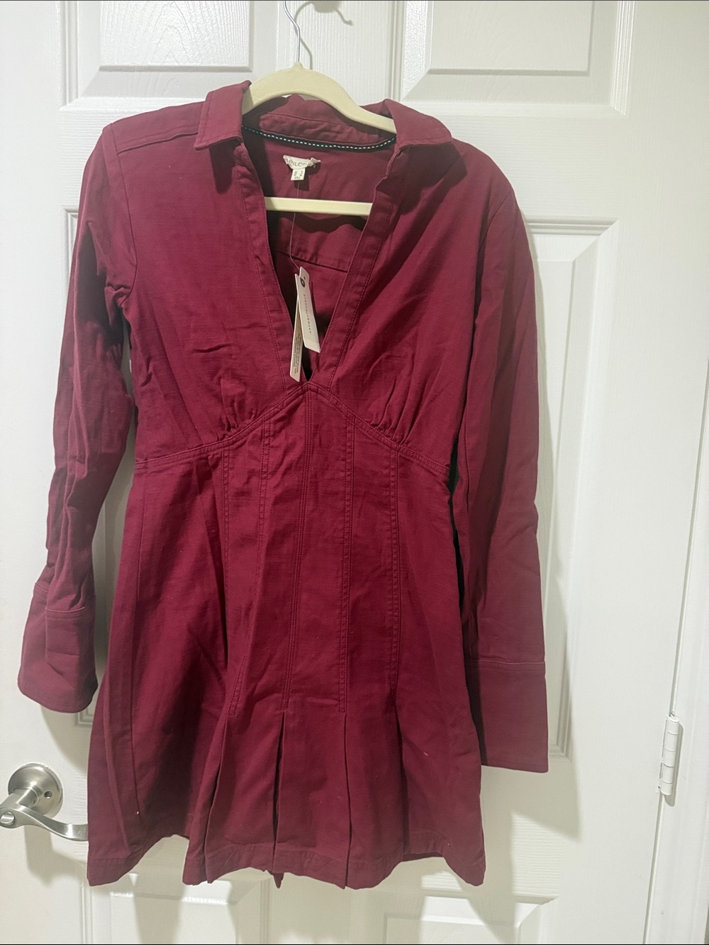 Anthropologie Burgundy Long-Sleeve V-Neck Tunic